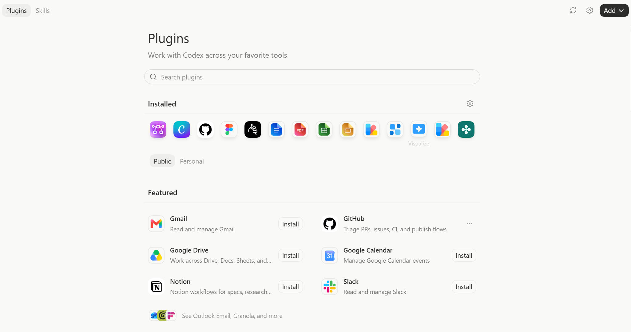 Codex Plugins Page
